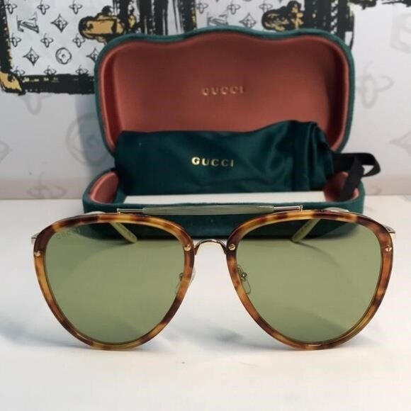 New ✨ Authentic Gucci GG0672S 003 Havana Aviator Sunglasses ✨ - Picture 4 of 11
